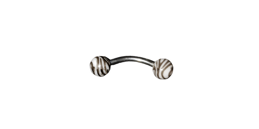 Steel Eye Brow Piercing Black & White Tiger Striped