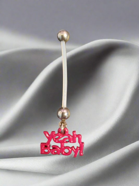 Pregnancy Belly Piercing "Yeah Baby" in Pink