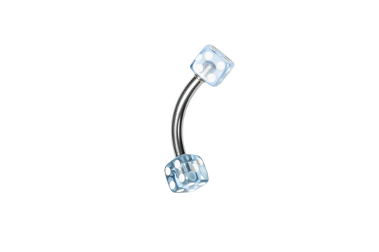 Baby Blue Acrylic Dice Eyebrow Ring in 316l stainless steel close up detail.