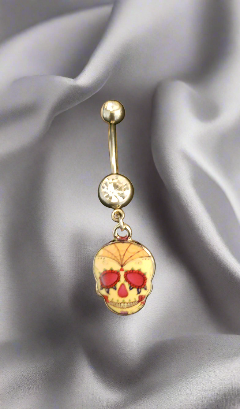 Belly Piercing Stainless Steel 316L with Dangling Sugar Skull