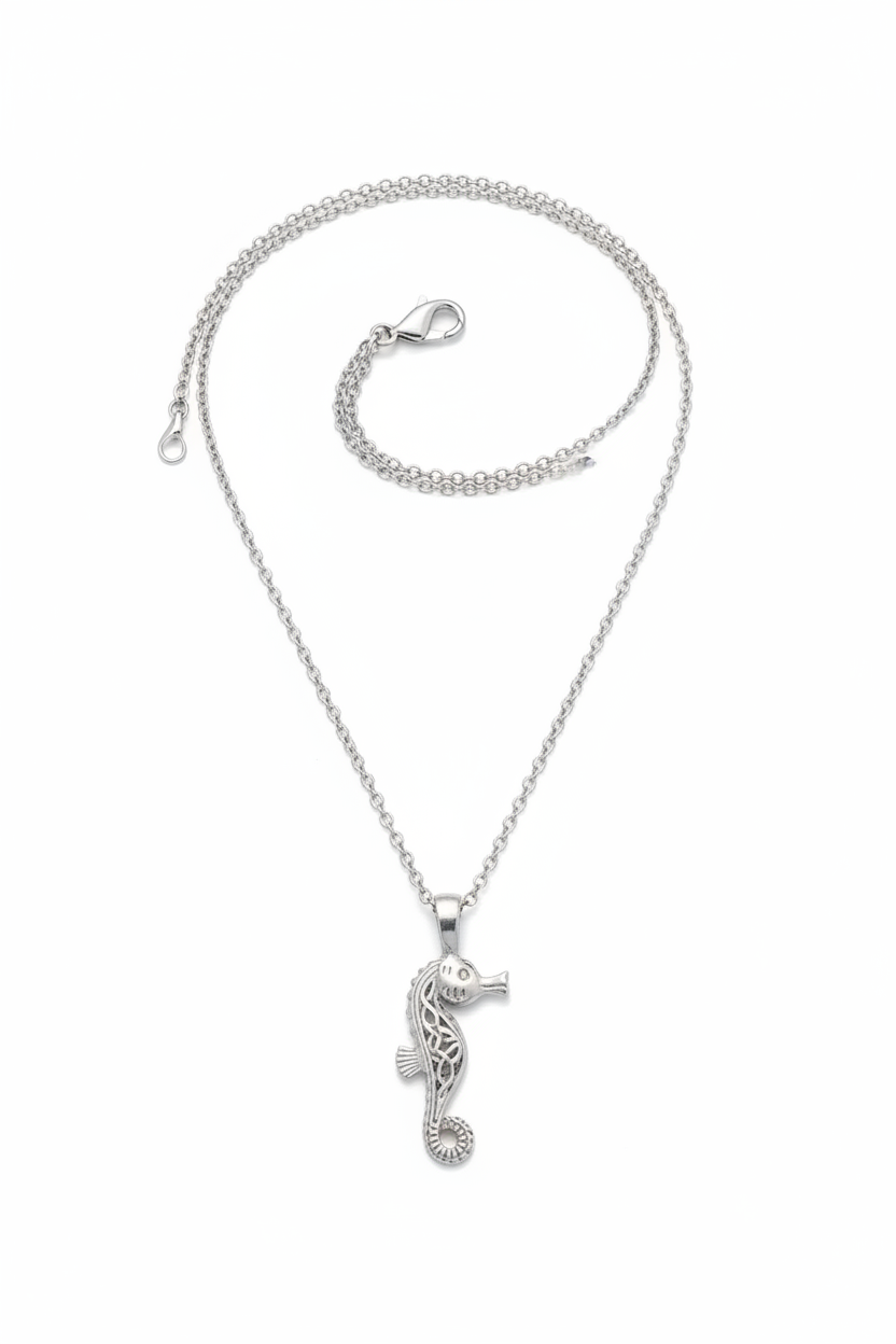Seahorse Steel Chain Necklace in 316l stainless steel.