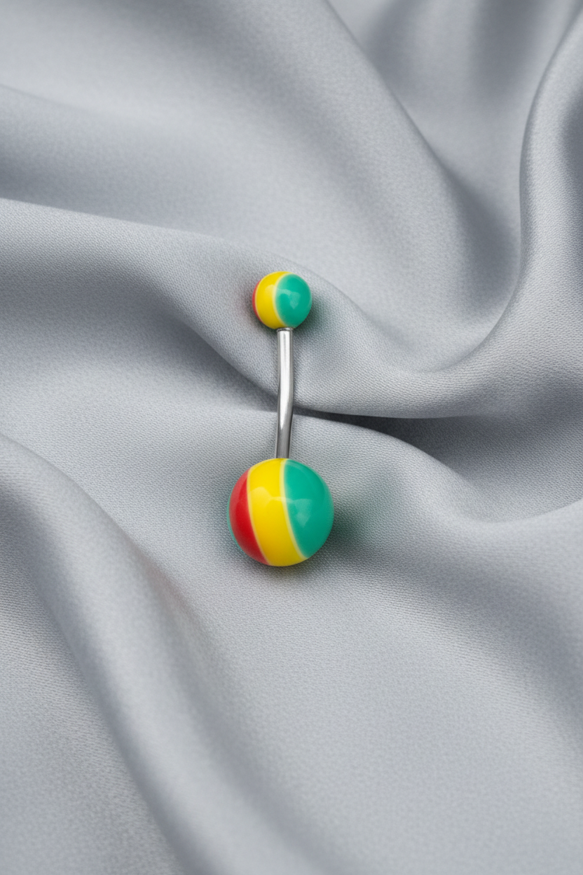 Rastafarian Striped acrylic belly button ring in 316L stainless steel