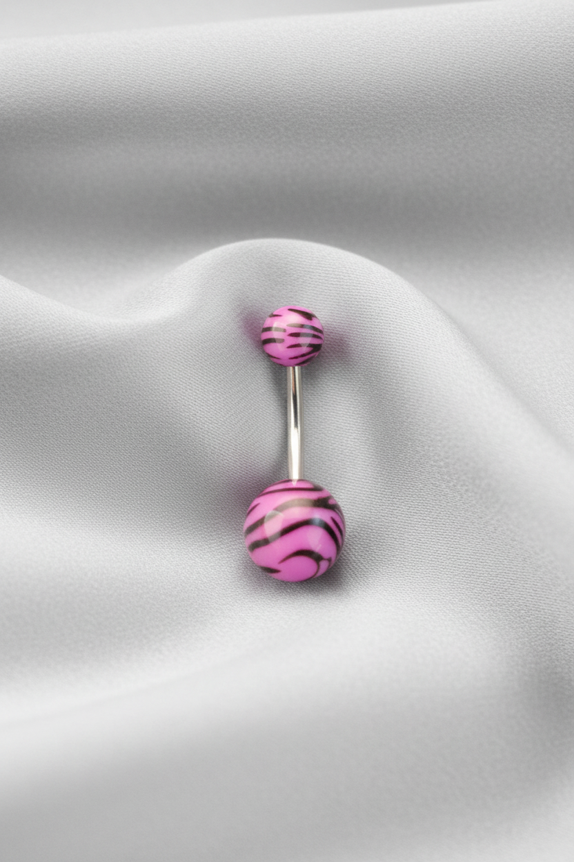 Purple Tiger Striped acrylic belly button Ring in 316l stainless steel