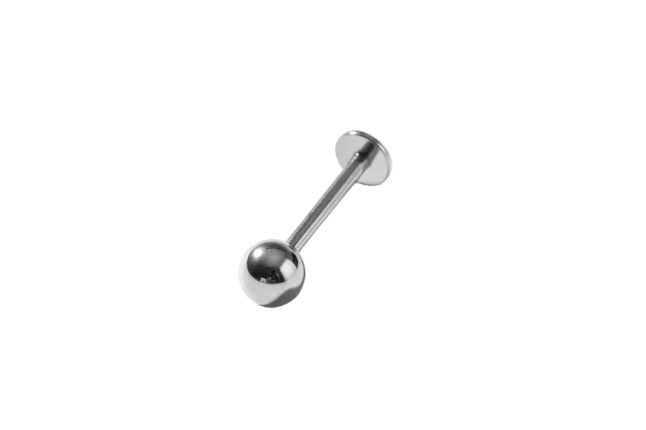 Stainless Steel Ball Labret Lip Ring - 316L Stainless Steel angled left.