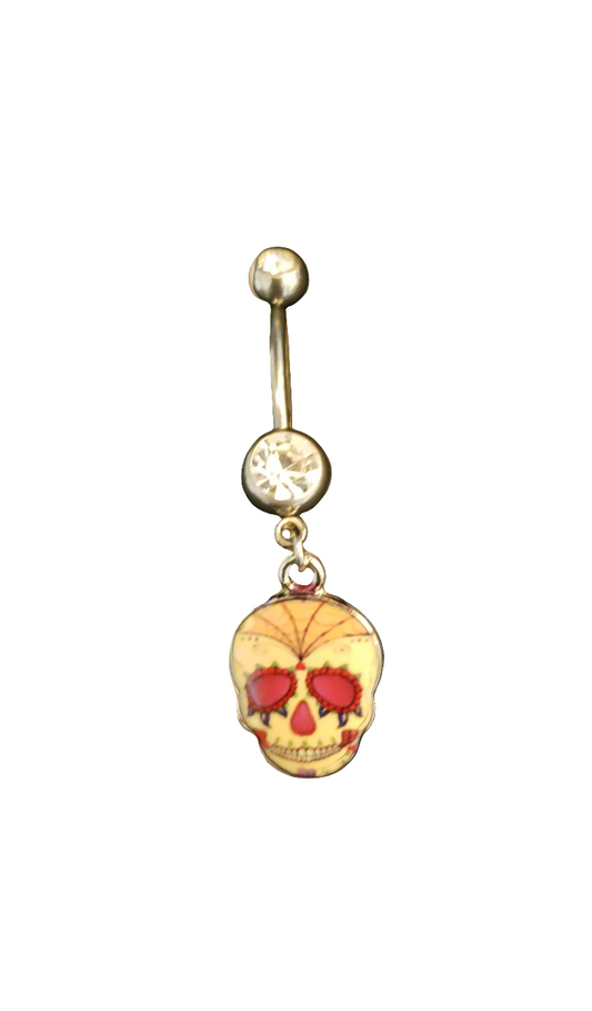 Belly Piercing Stainless Steel 316L with Dangling Sugar Skull