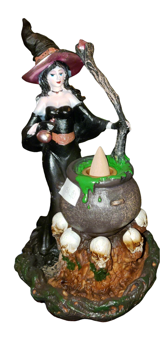 Busy Witch with Bubbling Cauldron Back Flow Incense Burner