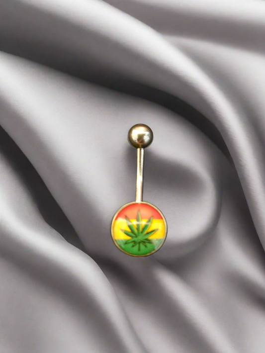 Stainless Steel Green Leaf Rasta Belly Piercing