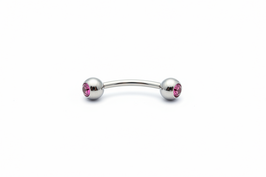 Purple Crystal Ball Eyebrow Ring in 316l stainless steel close up detail.