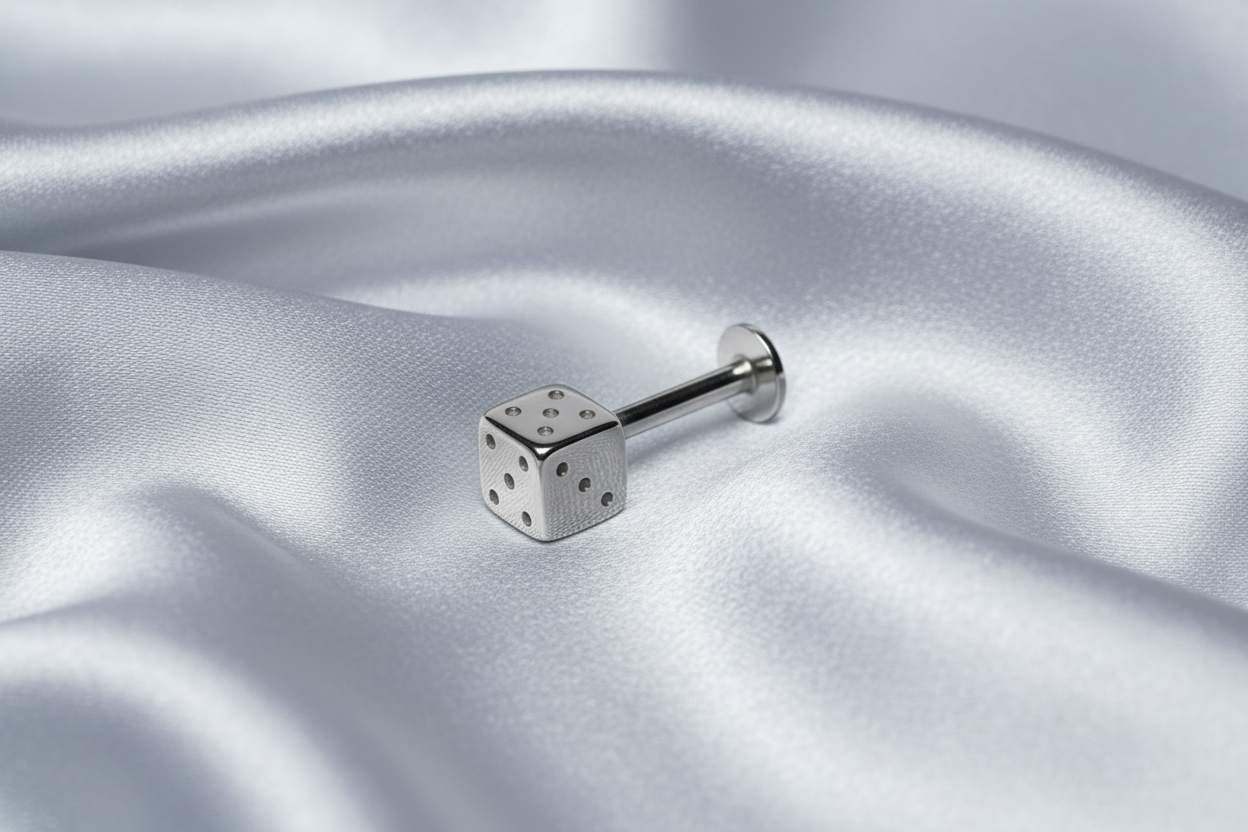 Steel Dice Labret Lip Ring in 316l stainless steel.