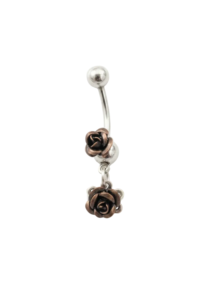Double Black Rose Belly Button Ring in 316l stainless steel close up detail.