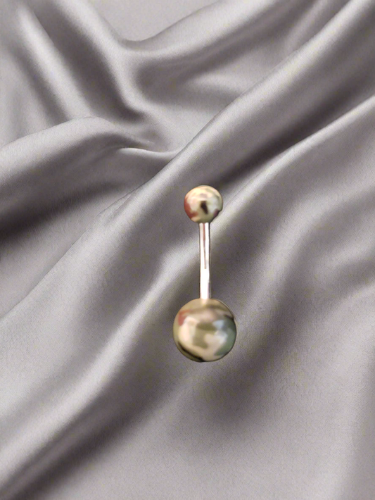 Stainless Steel Green/Brown Camouflage Acrylic Belly Piercing