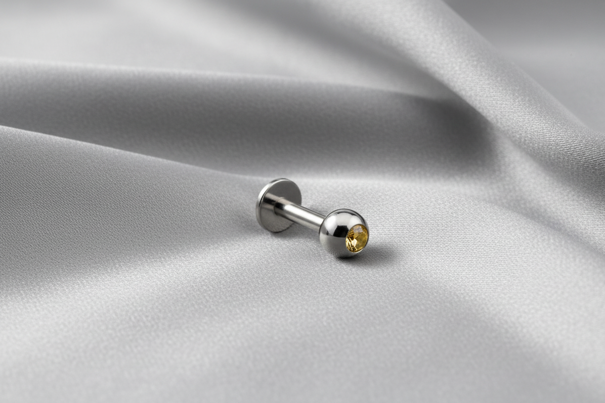 Yellow Crystal Labret Lip Ring - 316L Stainless Steel.
