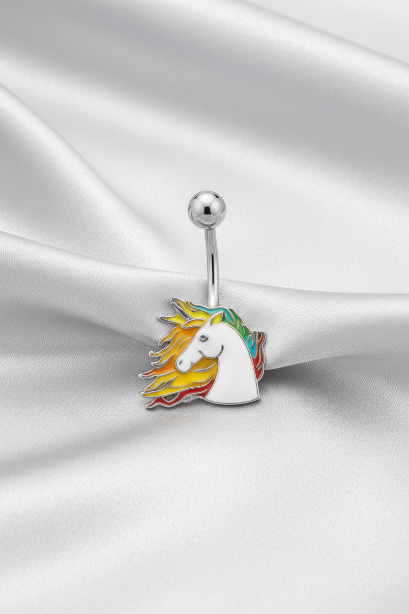 Horse belly button ring – Enamel Horse Head in 316l stainless steel