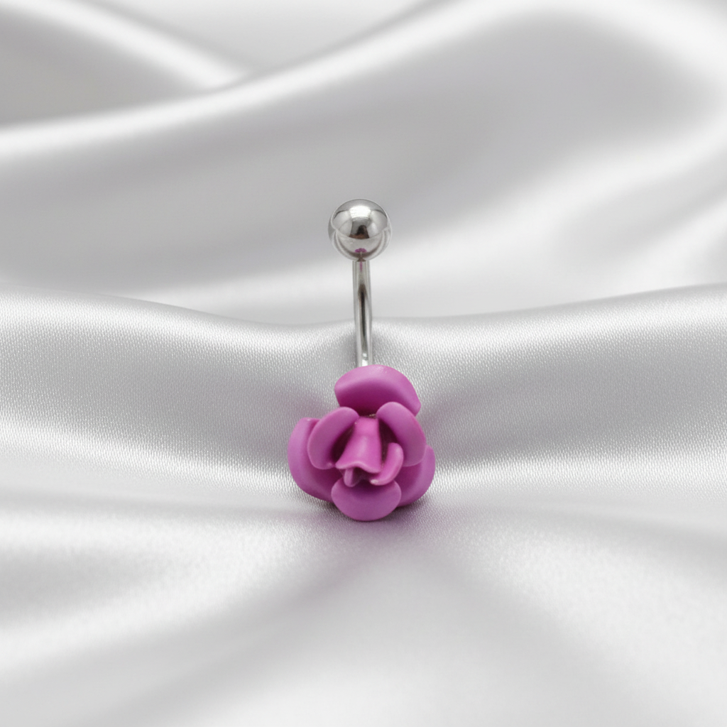 Purple Rose belly button ring in 316l stainless steel