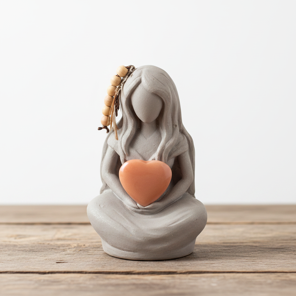 Ancient Goddess Anne Terra Cotta Mini Figurine - Altar & Sacred Space on a wooden table with a white background.