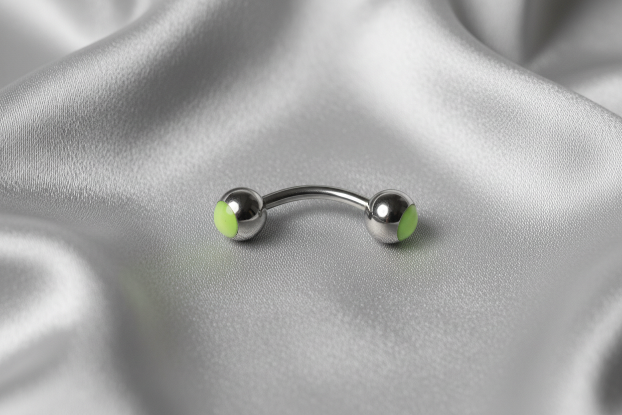 Green Opal Steel Eyebrow Ring in 316l stainless steel.
