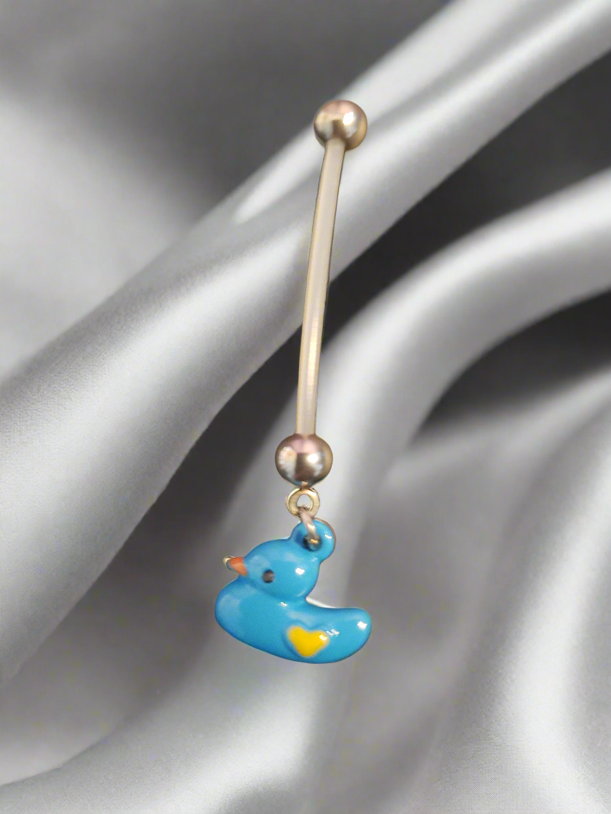 Pregnancy Belly Piercing with Blue Duck