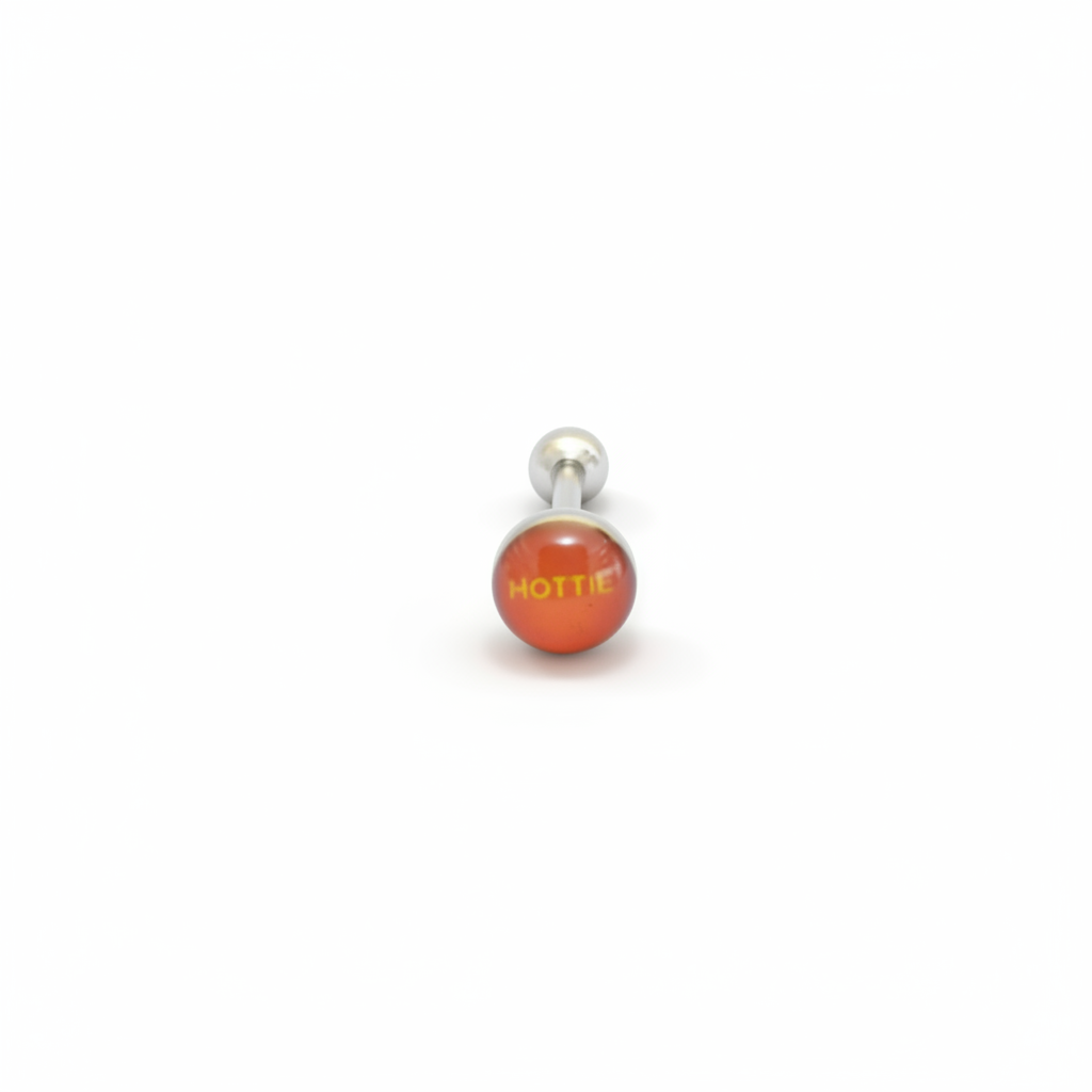 "Hottie" tongue barbell in 316L stainless steel close up detail