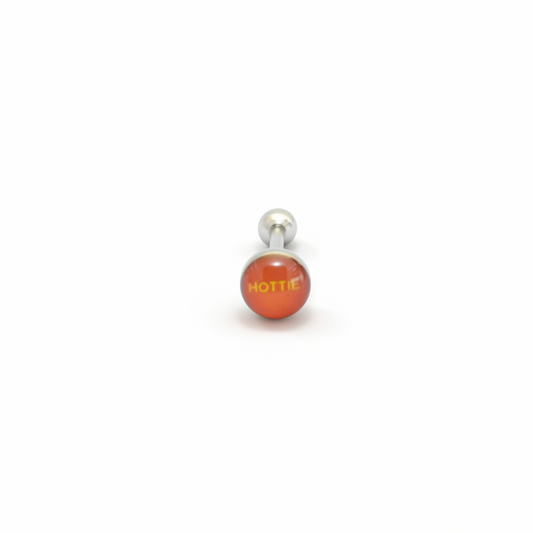 "Hottie" tongue barbell in 316L stainless steel close up detail