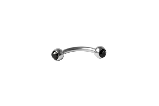 Black Crystal Ball Eyebrow Ring in 316l stainless steel close up detail.