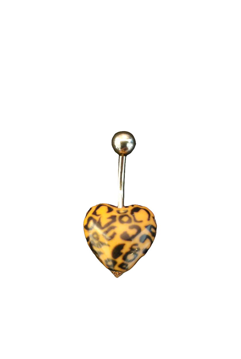 Stainless Steel Orange Leopard Print Heart Acrylic Belly Piercing