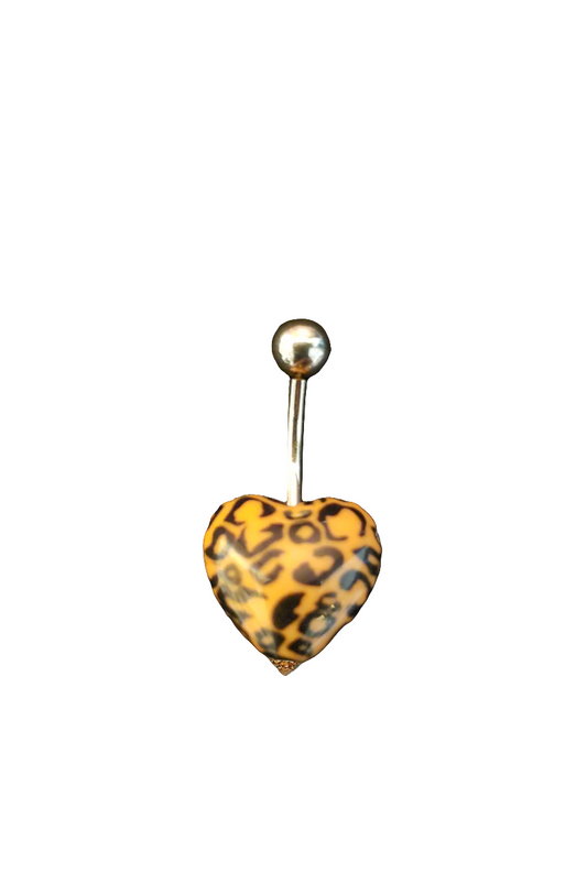 Stainless Steel Orange Leopard Print Heart Acrylic Belly Piercing