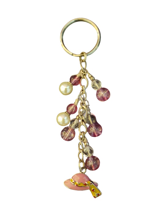 Handmade Beaded Keychain with Pink Hat