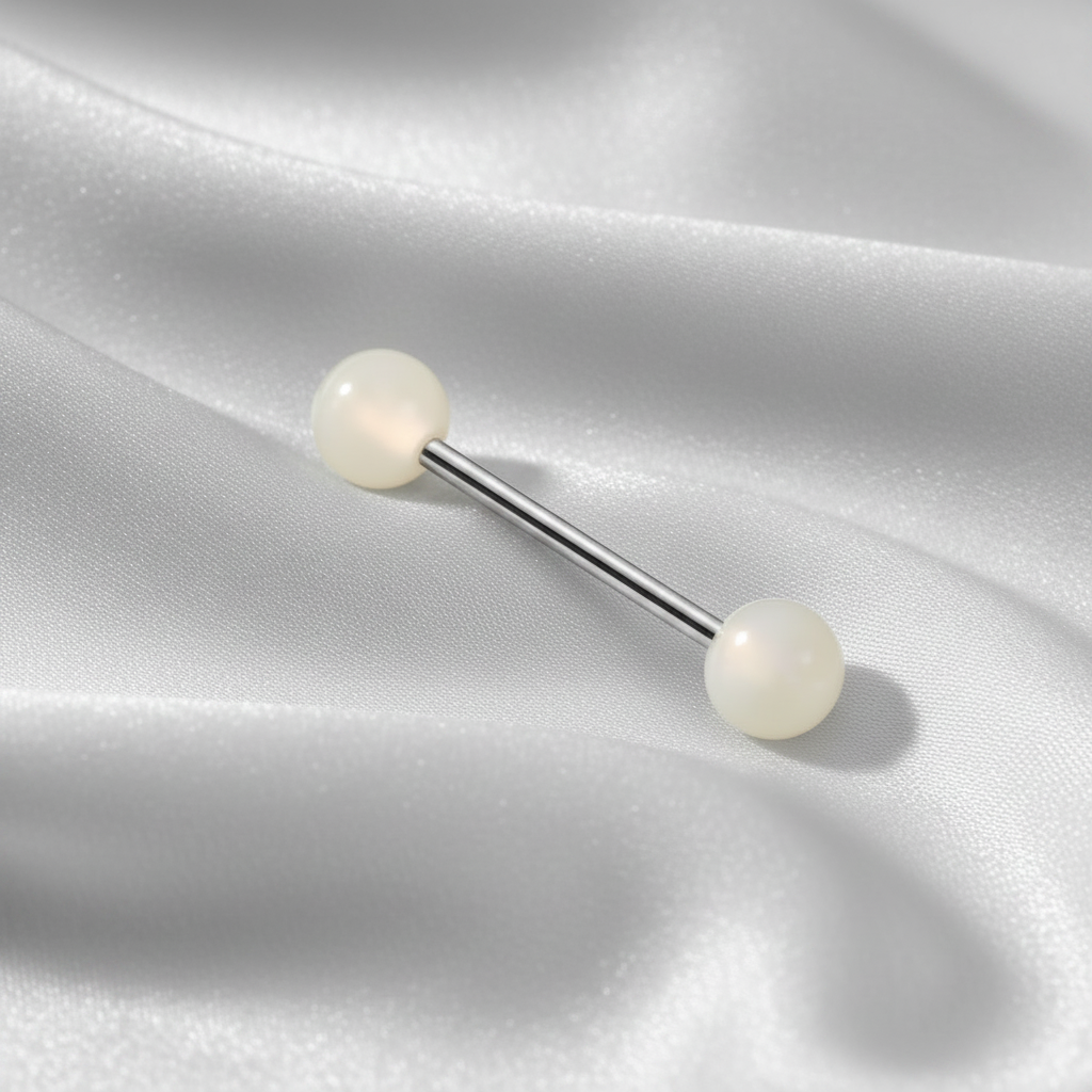 White Glow in the dark acrylic tongue barbell in 316l stainless steel