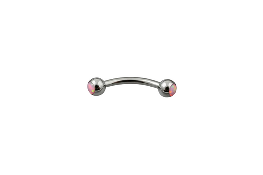 Pink Opal Eyebrow Ring in 316l Stainless steel close up detail.