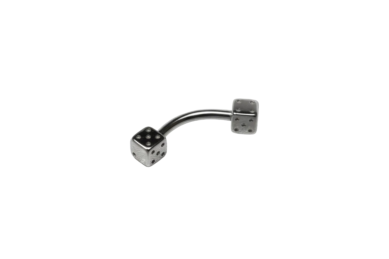 Steel Dice Eyebrow Ring in 316l stainless steel close up detail.