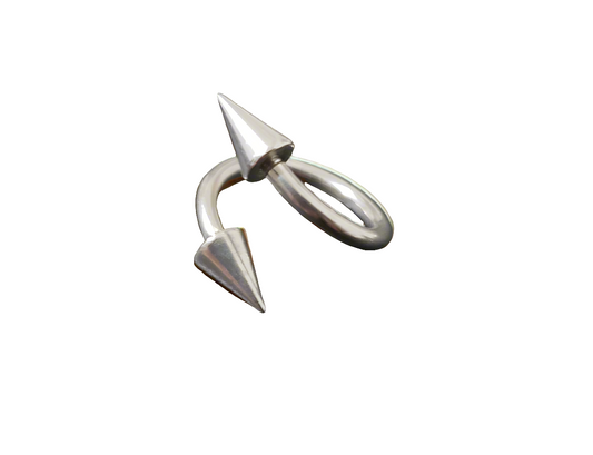 316L Stainless Steel Curly Lip Piercing 12mm, 14 Gauge with Steel Spike Ends