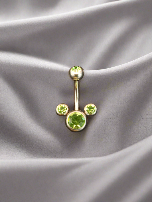 Stainless Steel Green Crystal Belly Piercing