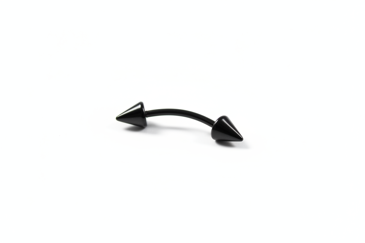 Black Titanium Spiked Eyebrow Ring in black titanium front facing.