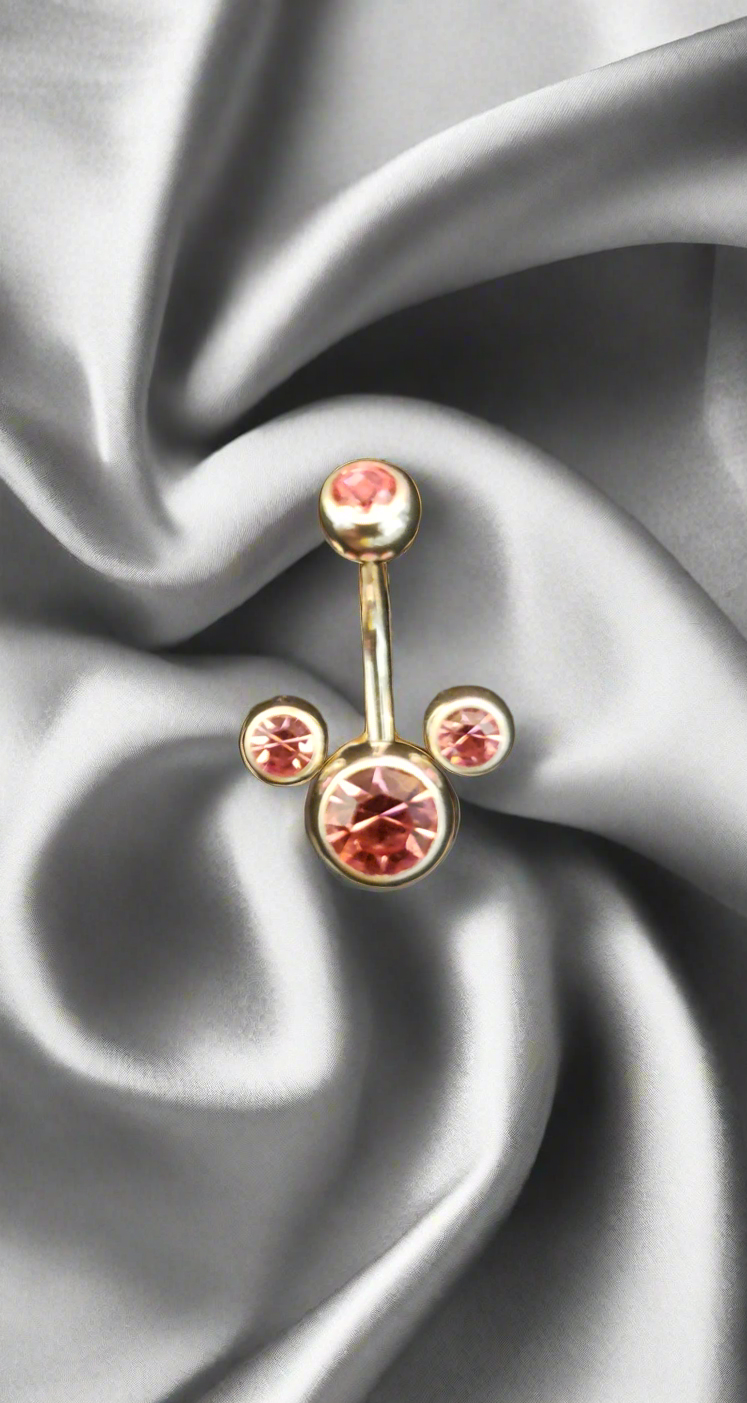 Stainless Steel Pink Crystal Belly Piercing