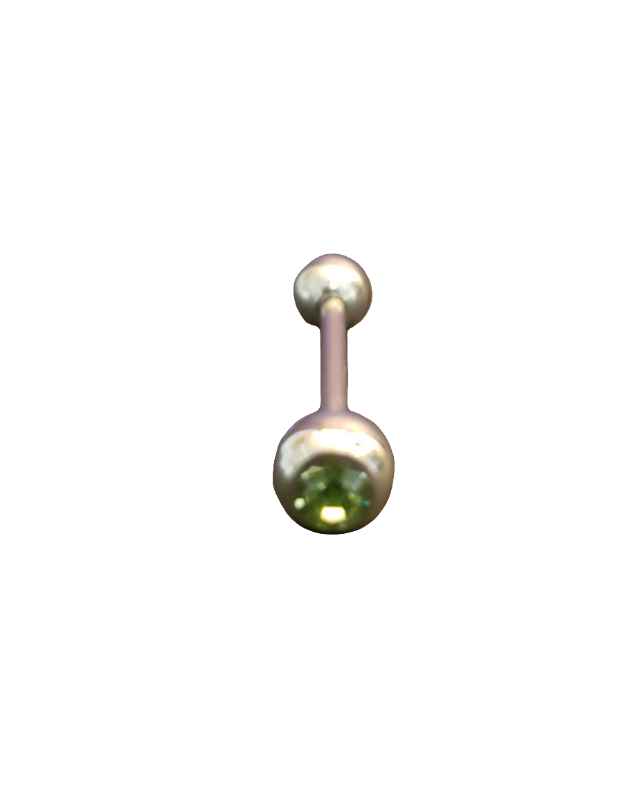 Stainless Steel 316L Green Crystal Tongue Piercing