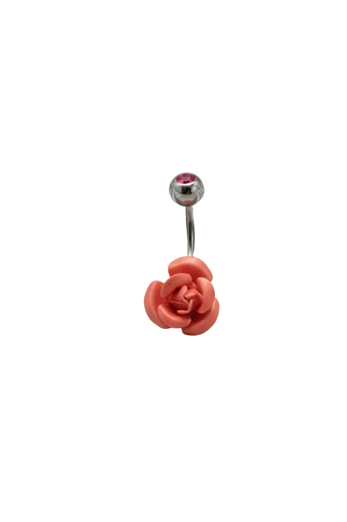Red Rose belly button Ring in 316l stainless steel