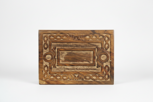Engraved Rustic Wooden Keepsake Box on a white background showing engraved surface.