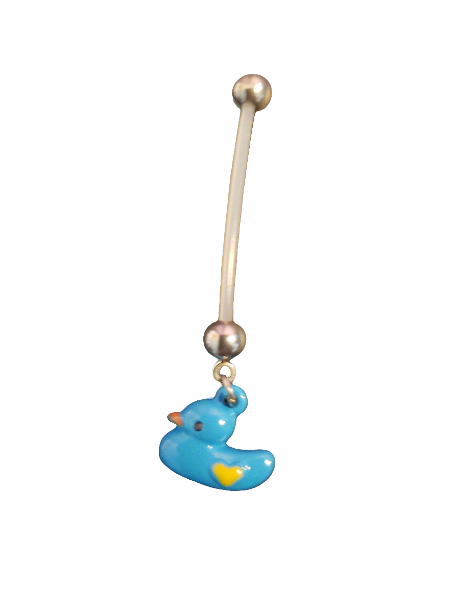 Pregnancy Belly Piercing with Blue Duck