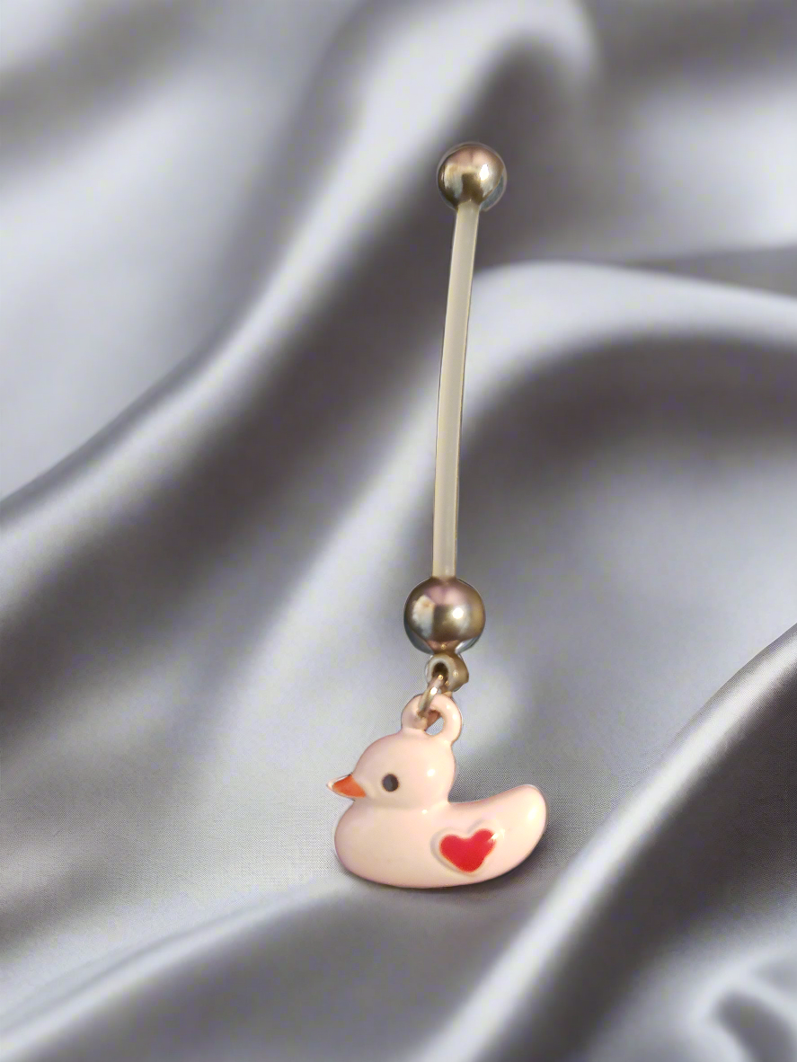 Pregnancy Belly Piercing with Pink Duck