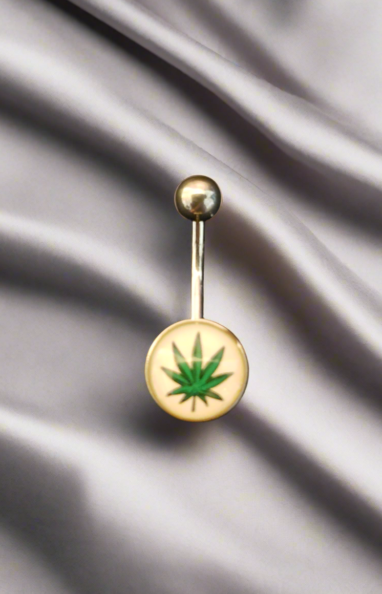 Green Leaf belly button ring in 316l stainless steel