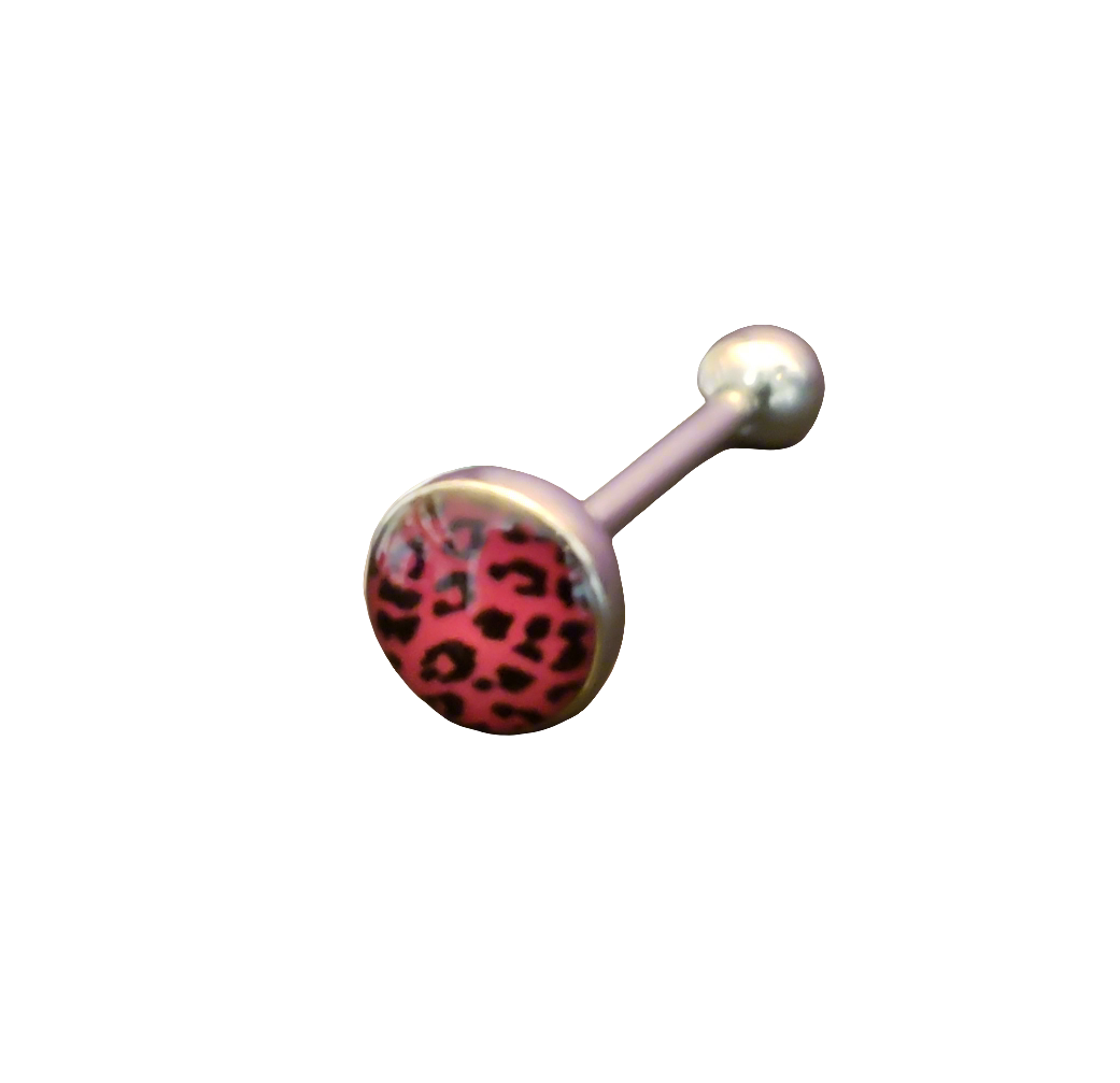 Stainless Steel 316L Pink Leopard Print Tongue Piercing