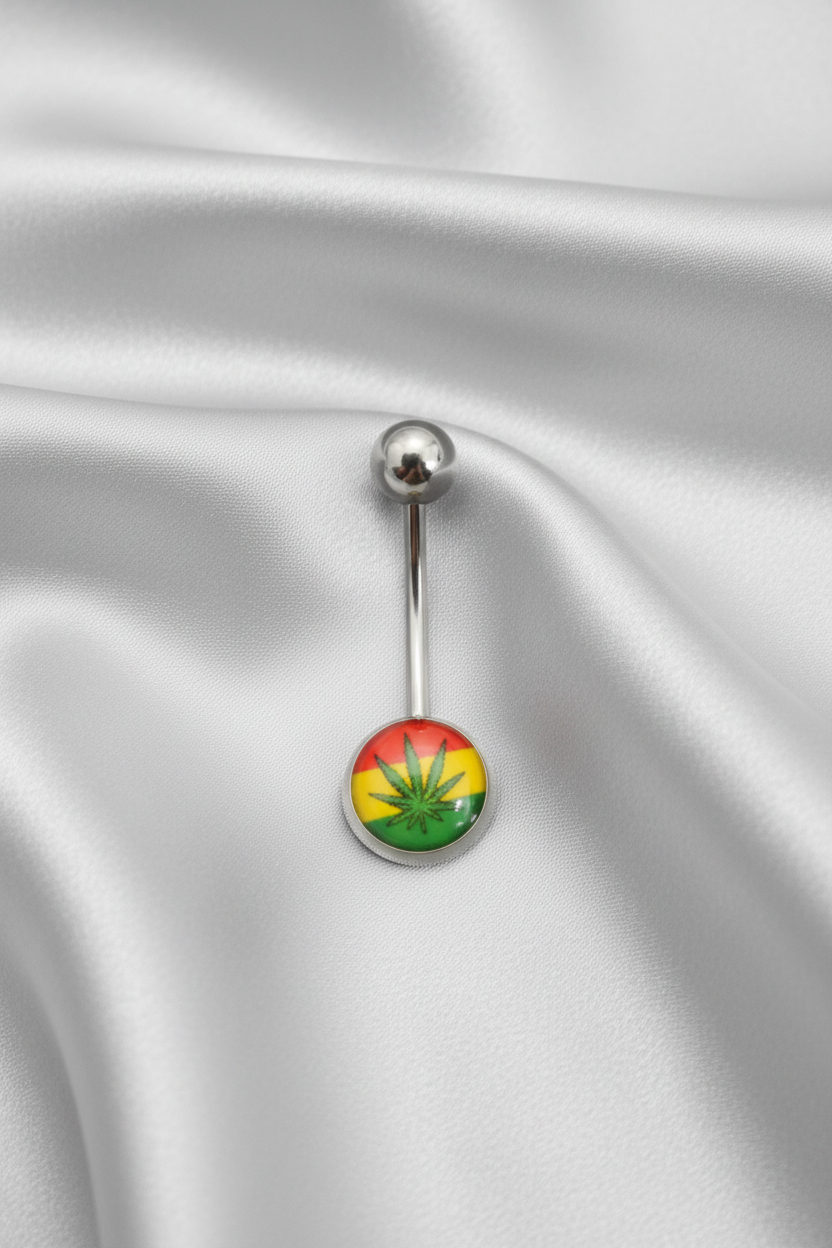 Rastafarian Leaf belly button ring in 316L stainless steel