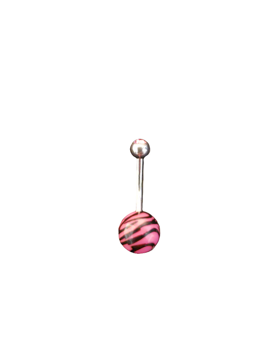 Stainless Steel Pink Tiger Striped Acrylic Belly Piercing