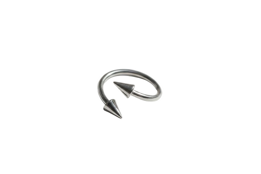 Multi-Purpose Steel Spike Curled Barbell in  316l stainless steel close up detail.
