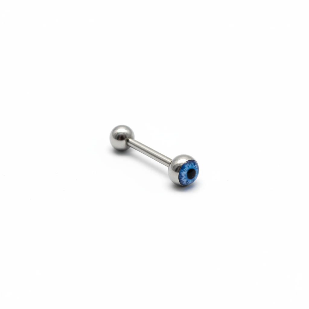 Blue Eyeball tongue barbell in 316l stainless steel