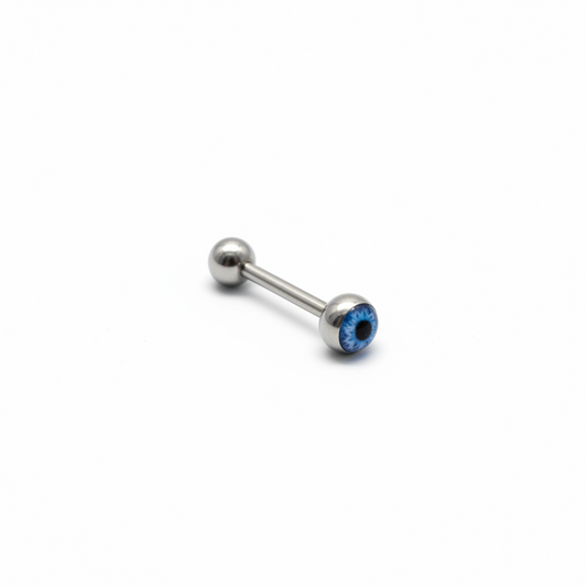 Blue Eyeball tongue barbell in 316l stainless steel