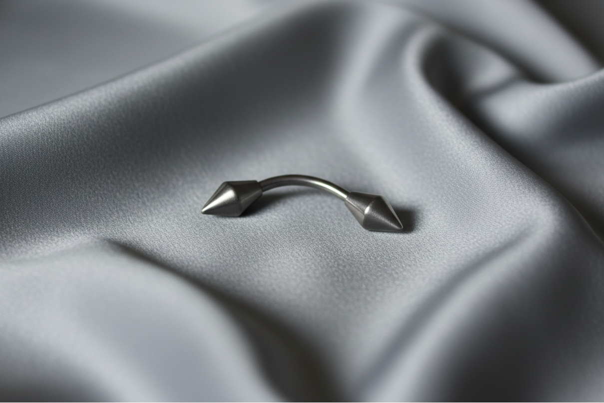 Beveled Steel Cone Eyebrow Ring in 316l stainless steel.