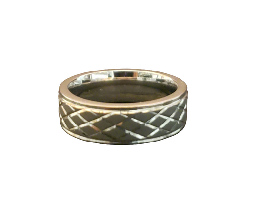 Stainless Steel Criss Cross Cut Sandblasted Ring