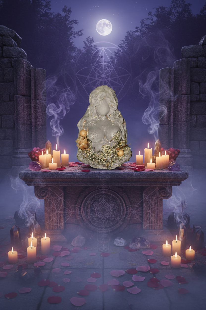 Ancient Goddess Mother Earth Terra Cotta Mini Figurine - Altar & Sacred Space in a mystic setting.
