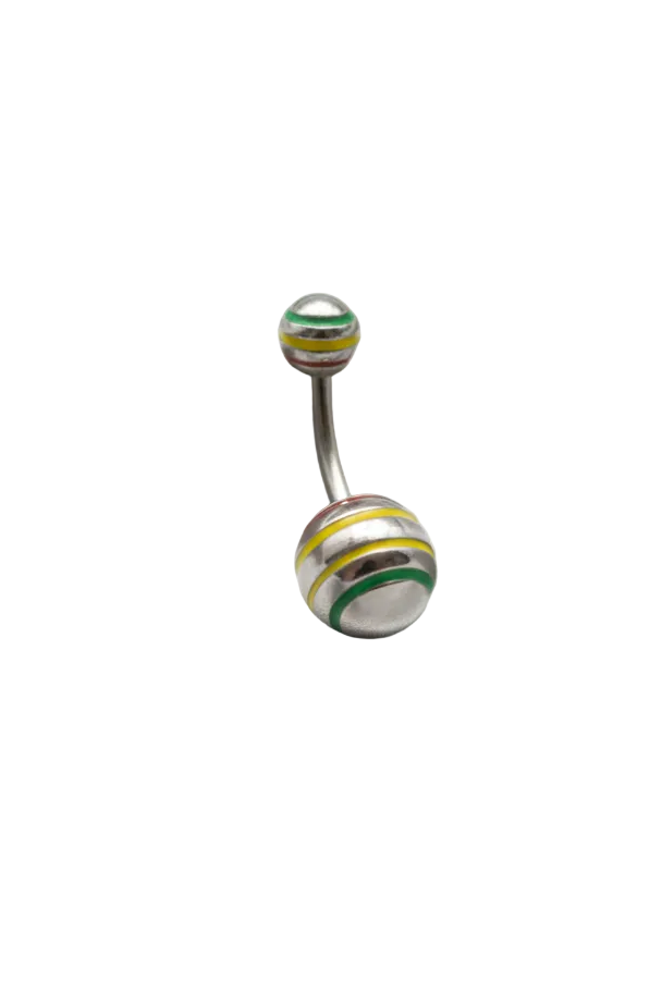 Rastafarian Striped belly button ring in 316l stainless steel